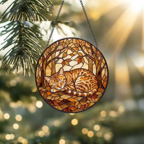 Custom Egyptian Mau  Sleeping Stained Glass Suncatcher: Cat Lover Gift - image 2