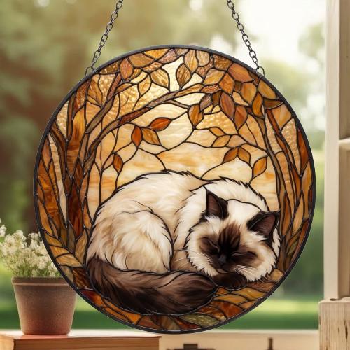 Custom Himalayan cat  Sleeping Stained Glass Suncatcher: Cat Lover Gift - image 2