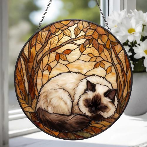 Custom Himalayan cat  Sleeping Stained Glass Suncatcher: Cat Lover Gift - image 3