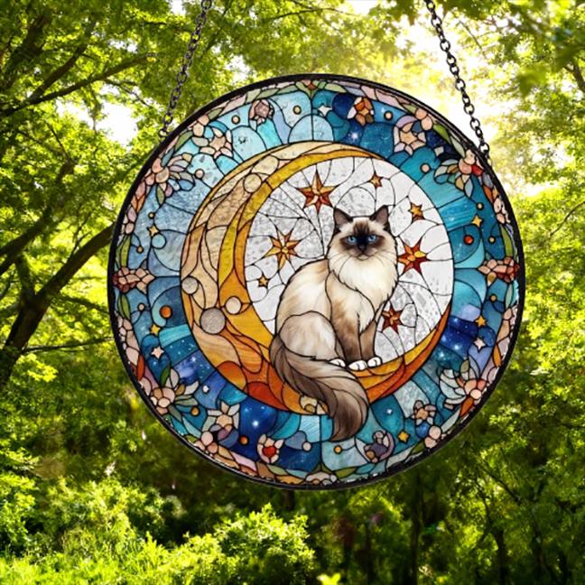 Custom Ragdoll  Cat On Moon Glass Suncatcher: Cat Lover Gift