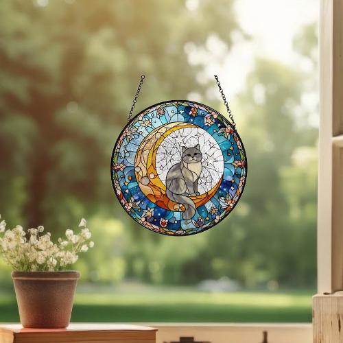 Custom British Shorthair Cat On Moon Glass Suncatcher: Cat Lover Gift - image 3