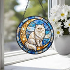 Custom Persian  Cat On Moon Glass Suncatcher: Cat Lover Gift - image 3
