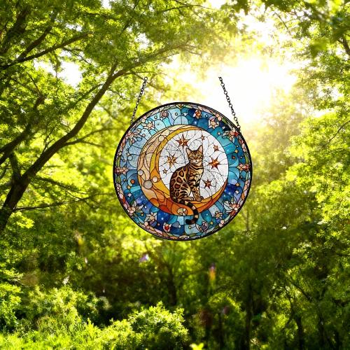 Custom Bengal  Cat On Moon Glass Suncatcher: Cat Lover Gift - image 4