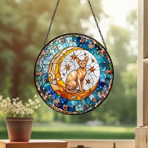 Custom Sphynx Cat On Moon Glass Suncatcher: Cat Lover Gift - image 2