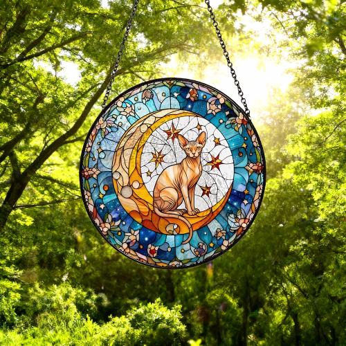 Custom Sphynx Cat On Moon Glass Suncatcher: Cat Lover Gift - image 4