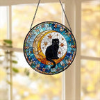 Custom Scottish Fold Cat On Moon Glass Suncatcher: Black Cat Lover Gift
