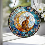 Custom Abyssinian  Cat On Moon Glass Suncatcher: Cat Lover Gift