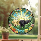 Custom Couple Labrador Retriever Glass Suncatcher, Labrador Retriever Mom Window Hanging, Wiener Dog Sun Catcher, Pet Lover Gift