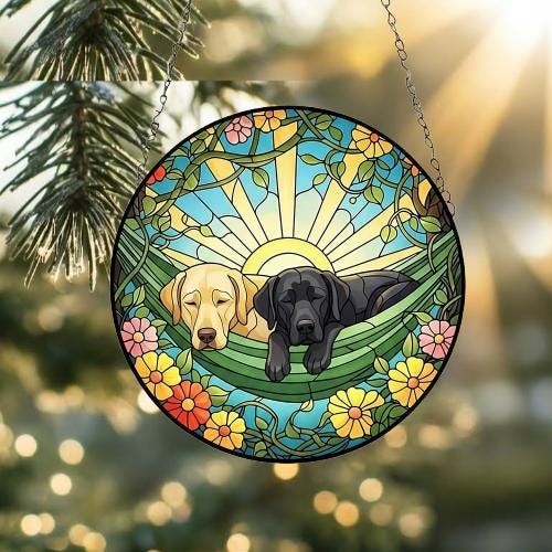 Custom Couple Labrador Retriever Glass Suncatcher, Labrador Retriever Mom Window Hanging, Wiener Dog Sun Catcher, Pet Lover Gift - image 2