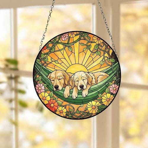 Custom Couple Golden Retriever Glass Suncatcher, Golden Retriever Mom Window Hanging, Wiener Dog Sun Catcher, Pet Lover Gift - image 4