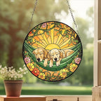 Custom Couple Golden Retriever Glass Suncatcher, Golden Retriever Mom Window Hanging, Wiener Dog Sun Catcher, Pet Lover Gift