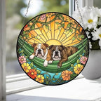 Custom Couple Bulldog  Glass Suncatcher, Bulldog Mom Window Hanging, Wiener Dog Sun Catcher, Pet Lover Gift - image 2