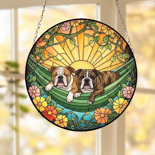 Custom Couple Bulldog  Glass Suncatcher, Bulldog Mom Window Hanging, Wiener Dog Sun Catcher, Pet Lover Gift - image 4
