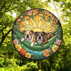 Custom Couple Bulldog  Glass Suncatcher, Bulldog Mom Window Hanging, Wiener Dog Sun Catcher, Pet Lover Gift - image 3