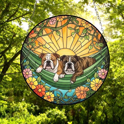Custom Couple Bulldog  Glass Suncatcher, Bulldog Mom Window Hanging, Wiener Dog Sun Catcher, Pet Lover Gift - image 3