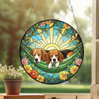 Custom Couple Beagle Glass Suncatcher, Beagle Mom Window Hanging, Wiener Dog Sun Catcher, Pet Lover Gift - image 3
