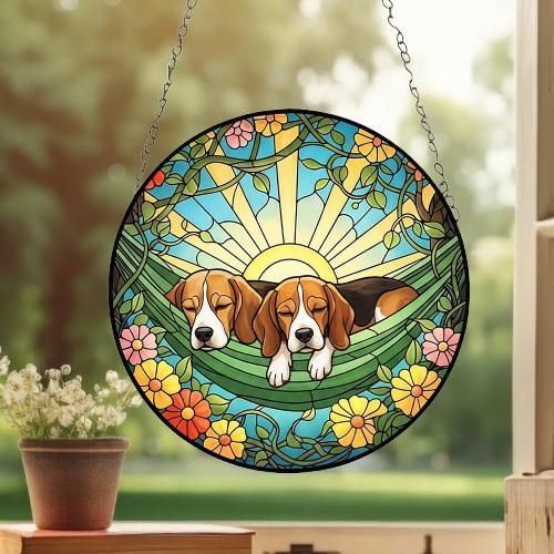 Custom Couple Beagle Glass Suncatcher, Beagle Mom Window Hanging, Wiener Dog Sun Catcher, Pet Lover Gift - image 3