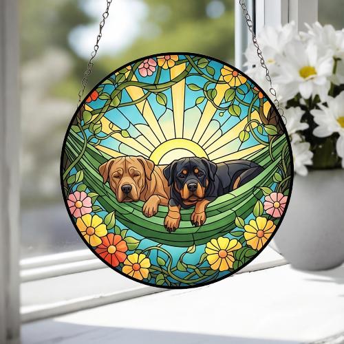 Custom Couple Rottweiler  Glass Suncatcher, Rottweiler  Mom Window Hanging, Wiener Dog Sun Catcher, Pet Lover Gift - image 2