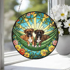 Custom Couple Boxer dog Glass Suncatcher, Boxer dog Mom Window Hanging, Wiener Dog Sun Catcher, Pet Lover Gift - image 3