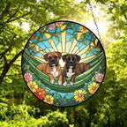 Custom Couple Boxer dog Glass Suncatcher, Boxer dog Mom Window Hanging, Wiener Dog Sun Catcher, Pet Lover Gift