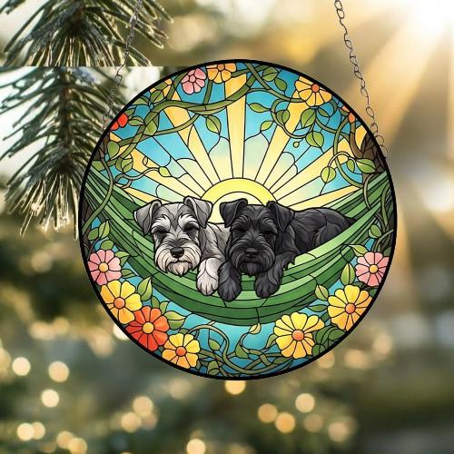 Custom Couple Miniature Schnauzer Glass Suncatcher, Miniature Schnauzer dog Mom Window Hanging, Wiener Dog Sun Catcher, Pet Lover Gift - image 2