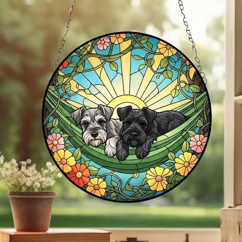 Custom Couple Miniature Schnauzer Glass Suncatcher, Miniature Schnauzer dog Mom Window Hanging, Wiener Dog Sun Catcher, Pet Lover Gift - image 3