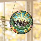 Custom Couple Boston terrier Glass Suncatcher, boston terrier  dog Mom Window Hanging, Wiener Dog Sun Catcher, Pet Lover Gift