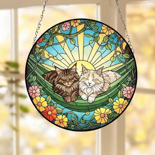 Custom Couple Maine Coon Glass Suncatcher, Maine Coon cat Mom Window Hanging, Wiener Cat Sun Catcher, Pet Lover Gift - image 4