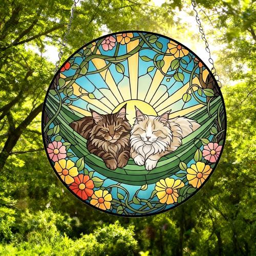 Custom Couple Maine Coon Glass Suncatcher, Maine Coon cat Mom Window Hanging, Wiener Cat Sun Catcher, Pet Lover Gift - image 3
