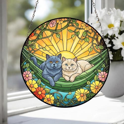 Custom Couple British Shorthair  Glass Suncatcher, British Shorthair cat Mom Window Hanging, Wiener Cat Sun Catcher, Pet Lover Gift - image 4