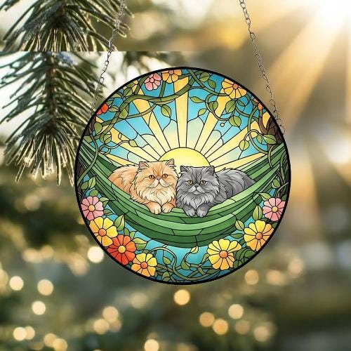 Custom Couple Persian  Glass Suncatcher, Persian  cat Mom Window Hanging, Wiener Cat Sun Catcher, Pet Lover Gift - image 4