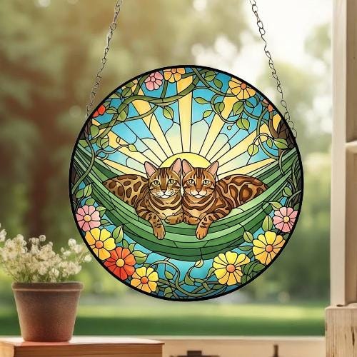 Custom Couple Bengal  Glass Suncatcher, Bengal  cat Mom Window Hanging, Wiener Cat Sun Catcher, Pet Lover Gift - image 6