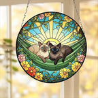 Custom Couple Siamese Glass Suncatcher, Siamese cat Mom Window Hanging, Wiener Cat Sun Catcher, Pet Lover Gift