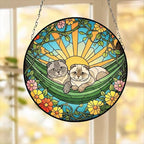 Custom Couple Scottish Fold Glass Suncatcher, Scottish Fold cat Mom Window Hanging, Wiener Cat Sun Catcher, Pet Lover Gift