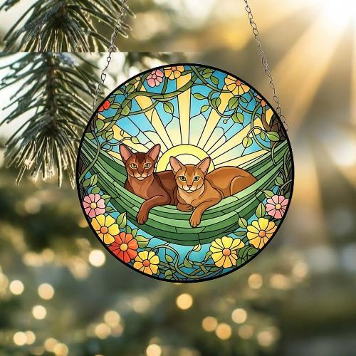 Custom Couple Abyssinian  Glass Suncatcher, Abyssinian  cat Mom Window Hanging, Wiener Cat Sun Catcher, Pet Lover Gift - image 2