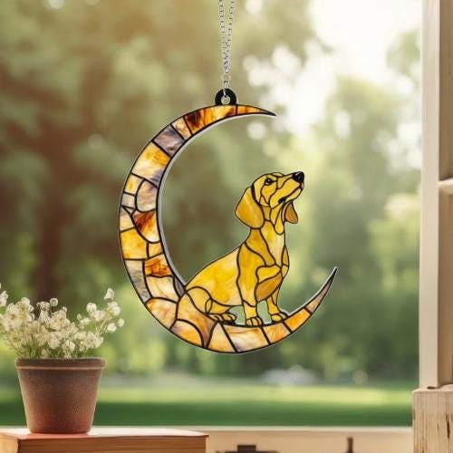 Custom Yellow  Dachshund   ACRYLIC Suncatcher, Dog Suncatcher, Dachshund  , Yellow  Dog, Window Hanging, Gift For Animal Lover, Dog Gift - image 4