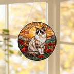 Custom Cat Stained Glass Suncatcher, Mothers Day Gift For Mom, Poppies Flower Suncatcher,Ragdoll Hanging Window,Cat Lover Gift,Flowers Field - image 5