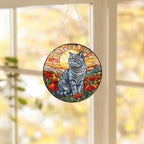 Custom Cat Stained Glass Suncatcher, Mothers Day Gift For Mom, Poppies Flower Suncatcher, British Shorthair Hanging Window, Cat Lover Gift - image 5