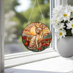 Custom Cat Stained Glass Suncatcher, Mothers Day Gift For Mom, Poppies Flower Suncatcher, Sphynx  Hanging Window, Cat Lover Gift