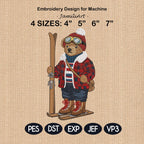Winter Ski Teddy Bear Embroidery Design, Hiking Bear Machine Embroidery File, Cozy Outdoor Bear, 4 sizes, Instant Download