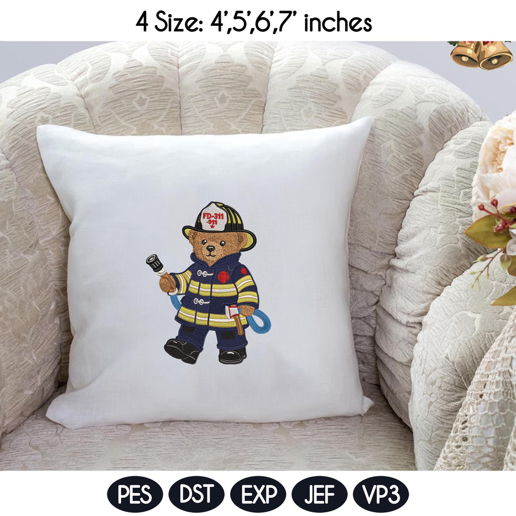 Firefighter Teddy Bear Embroidery Design, Fireman Bear Machine Embroidery File, First Responder Bear, 4 sizes, Instant Download - image 4