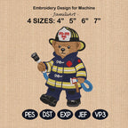 Firefighter Teddy Bear Embroidery Design, Fireman Bear Machine Embroidery File, First Responder Bear, 4 sizes, Instant Download