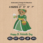 St Patrick’s Day Teddy Bear Embroidery Design, Irish Bear Machine Embroidery File, Shamrock Bear, 4 sizes, Instant Download
