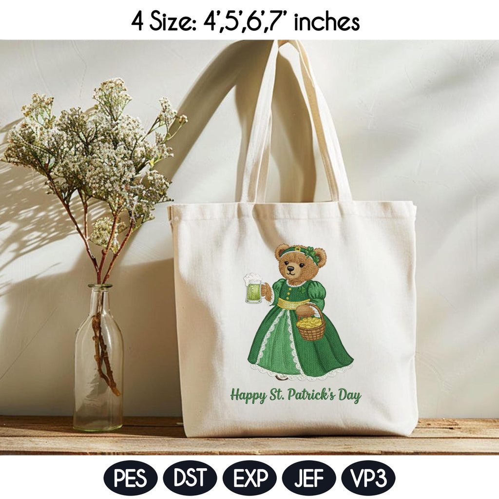 St Patrick’s Day Teddy Bear Embroidery Design, Irish Bear Machine Embroidery File, Shamrock Bear, 4 sizes, Instant Download - image 3