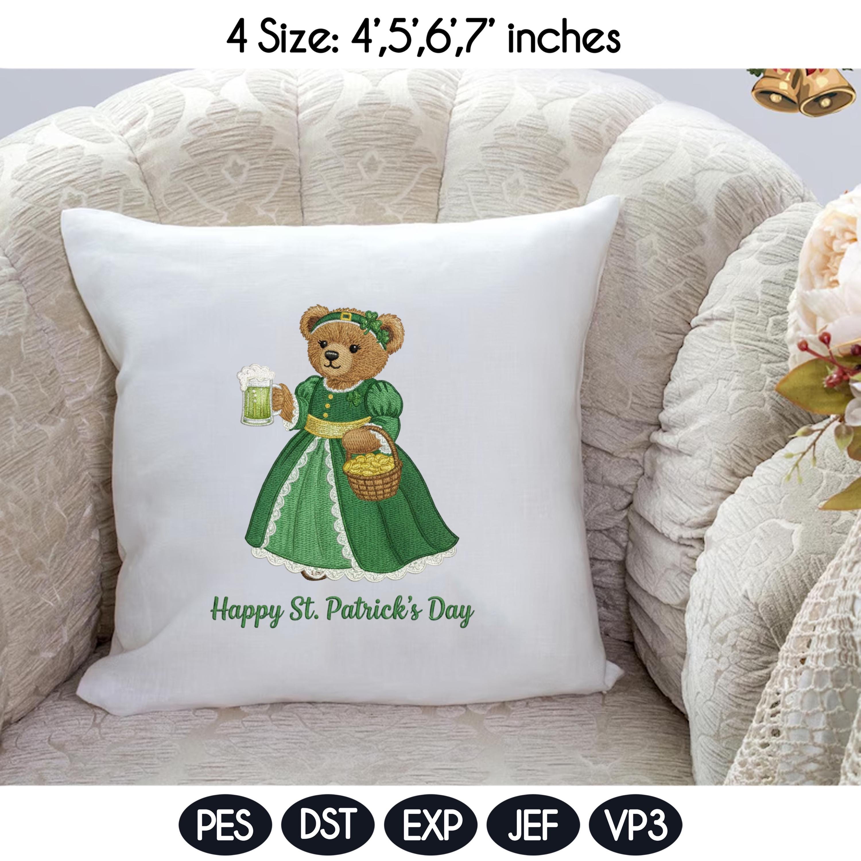 St Patrick’s Day Teddy Bear Embroidery Design, Irish Bear Machine Embroidery File, Shamrock Bear, 4 sizes, Instant Download - image 4