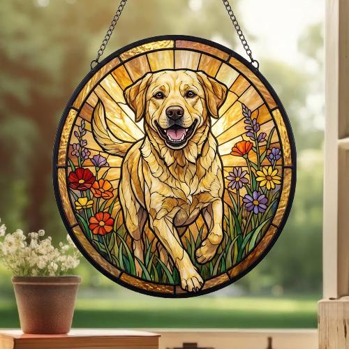 Custom Labrador Retriever Wildflowers Glass Suncatcher: Dog Mom Window Decor - image 3
