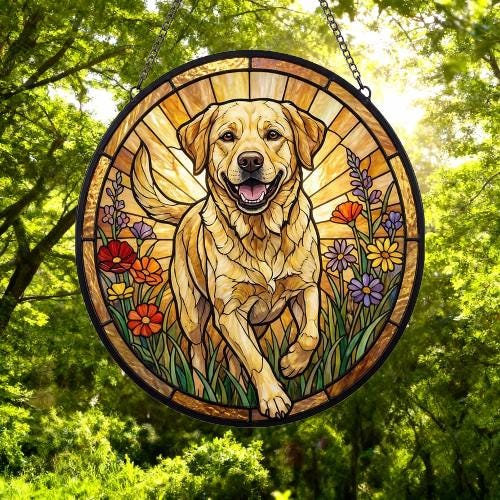 Custom Labrador Retriever Wildflowers Glass Suncatcher: Dog Mom Window Decor - image 2