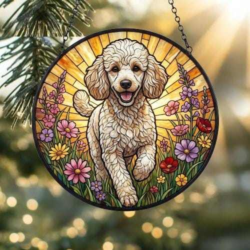 Custom Poodle  Wildflowers Glass Suncatcher: Dog Mom Window Decor - image 2