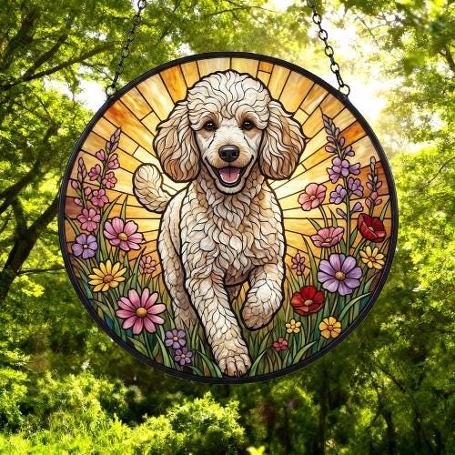 Custom Poodle  Wildflowers Glass Suncatcher: Dog Mom Window Decor - image 4
