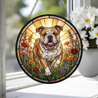 Custom Bulldog  Wildflowers Glass Suncatcher: Dog Mom Window Decor - image 3